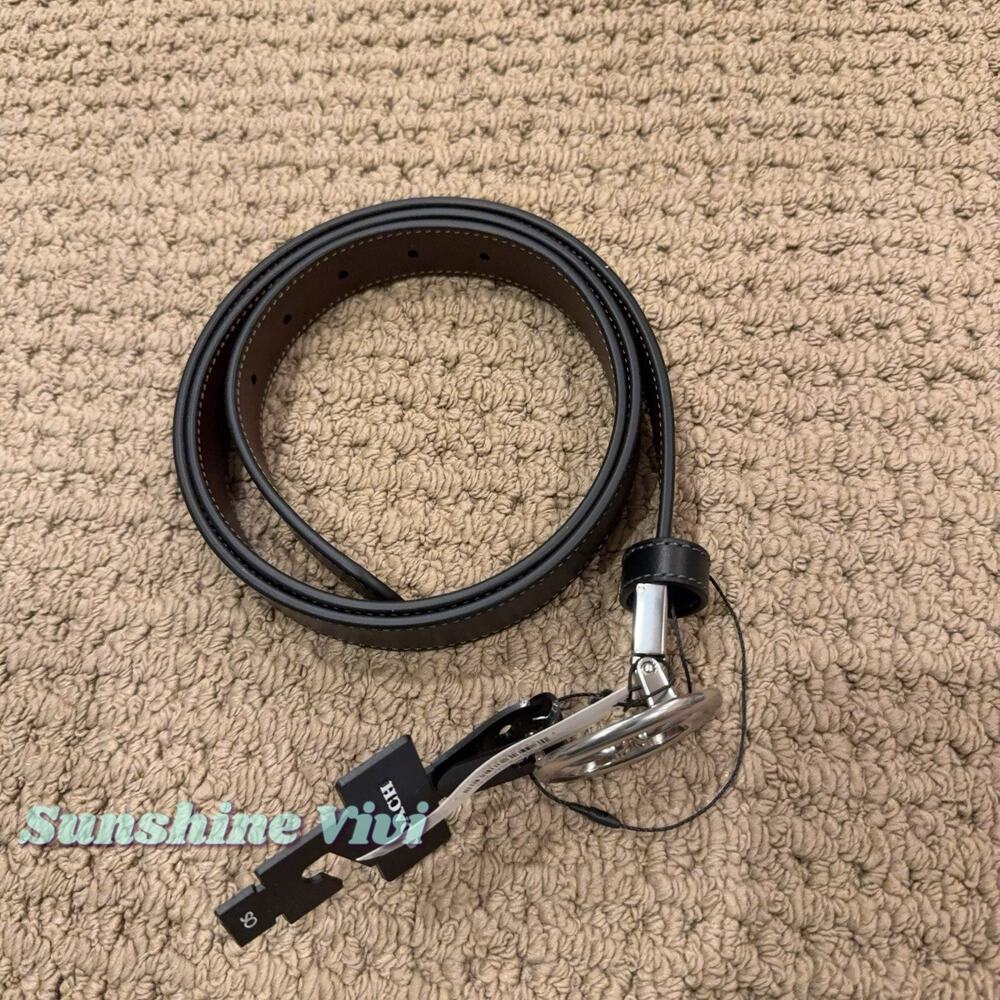 NWT Coach Signature Buckle Cut To Size Belt 25 Mm CZ444 Silver/Black Maple - Picture 2 of 7